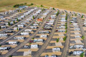 Aerial view of RV camping park Resort with travel clubhouse