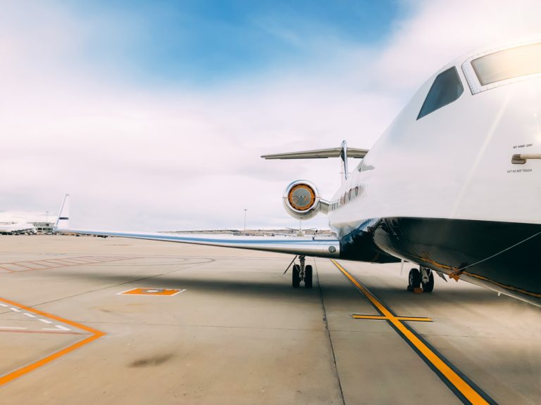 Private luxury jet at the airport terminal